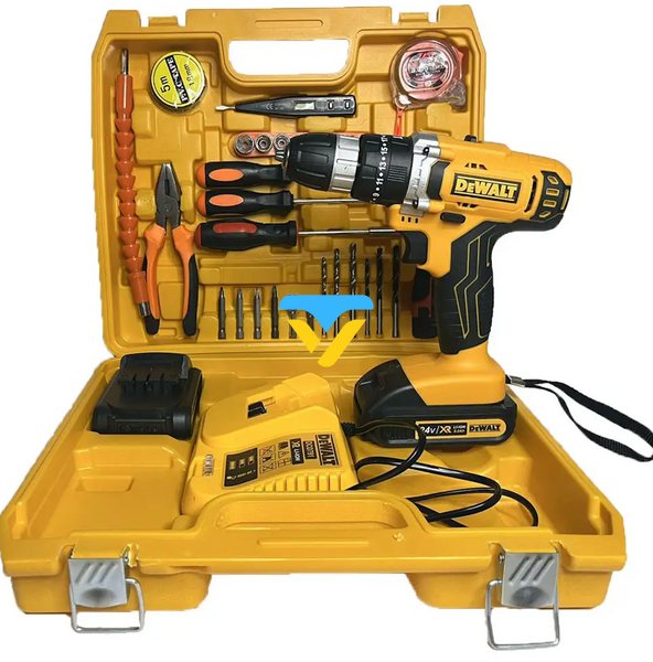 Ударный шуруповерт с большим набором инструментов DeWALT DCD 791 (24V, 6AH) Дрель-шуруповерт Деволт  KT-267 фото